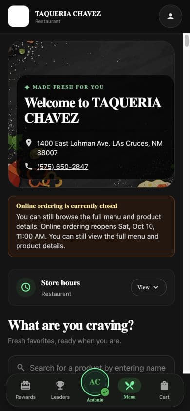 Taqueria Chavez mobile online storefront
