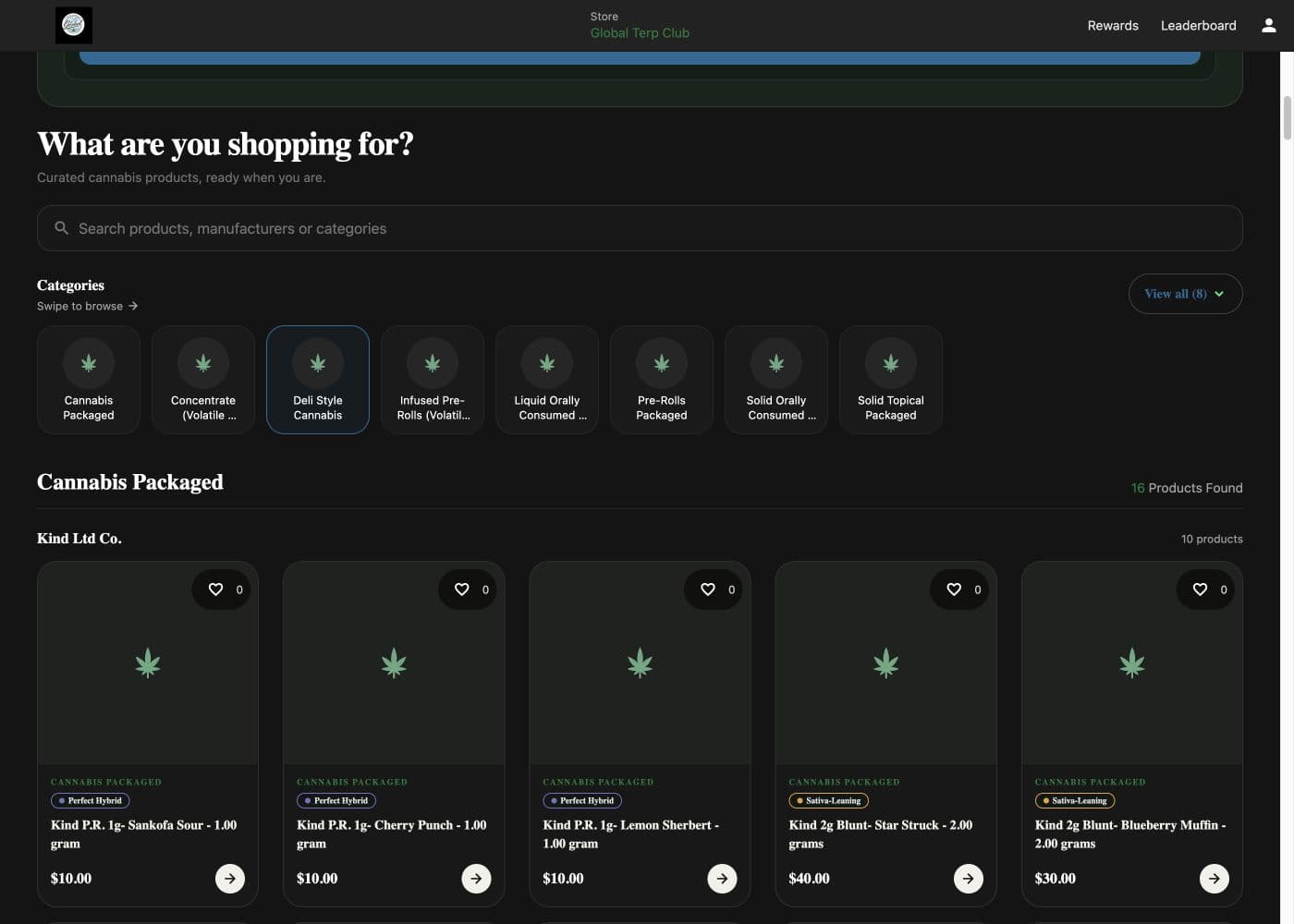 Global Terp Club live desktop storefront with its product catalog