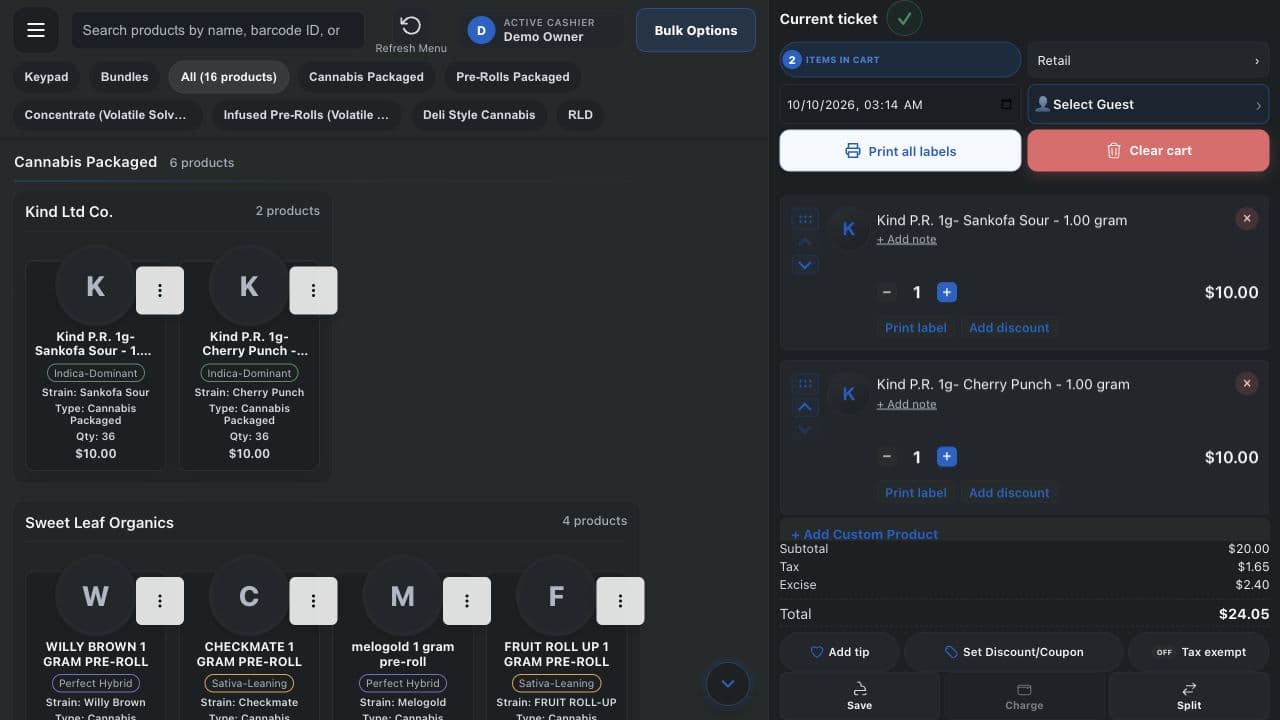 Tastio Cashier POS preview with Global Terp Club products